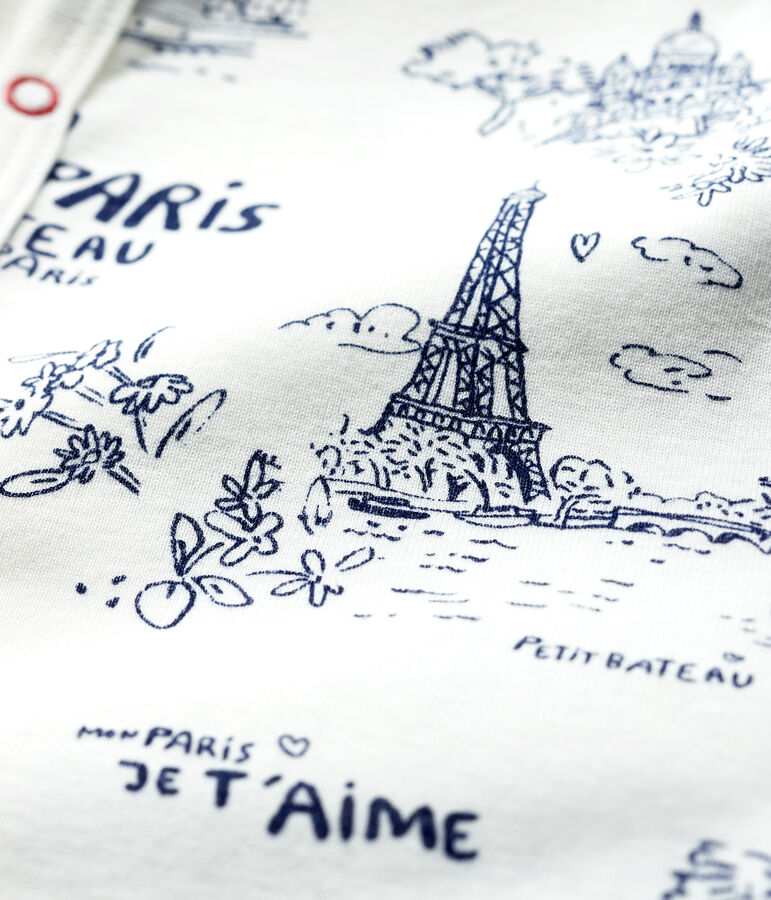 Combicourt toile de Jouy Paris b&eacute;b&eacute; en coton blanc/bleu