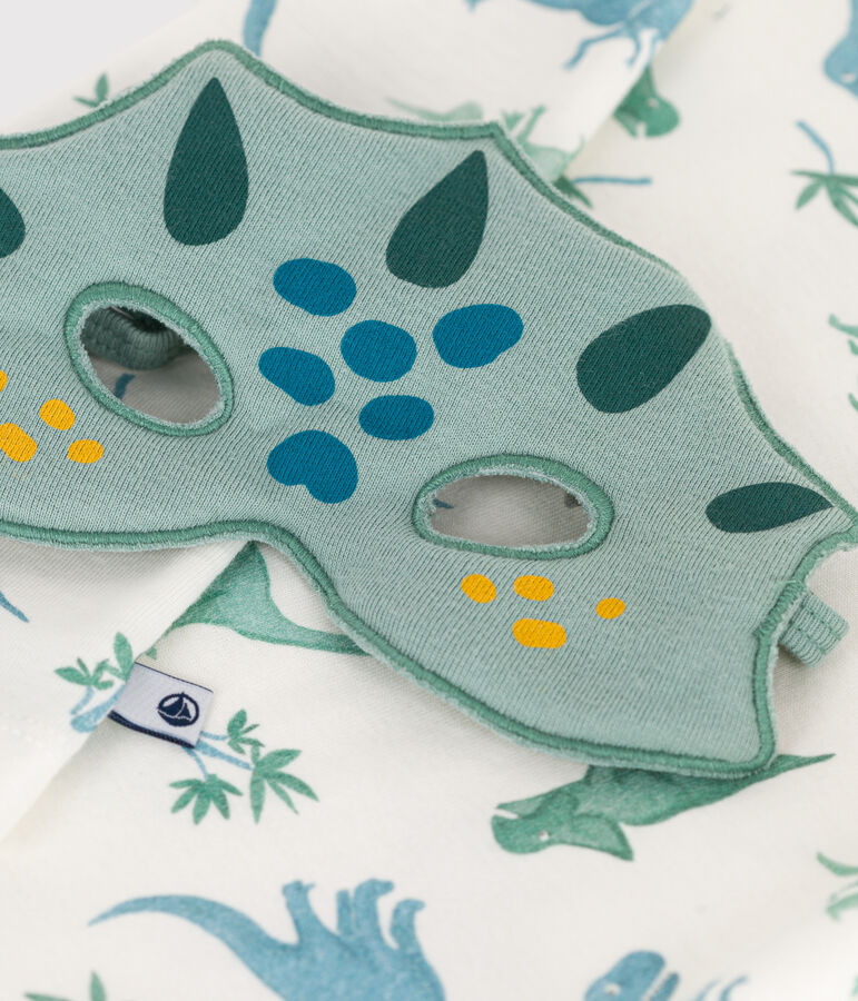 Pyjama short d&eacute;guisement enfant en coton imprim&eacute; dinosaures blanc MARSHMALLOW/blanc MULTICO