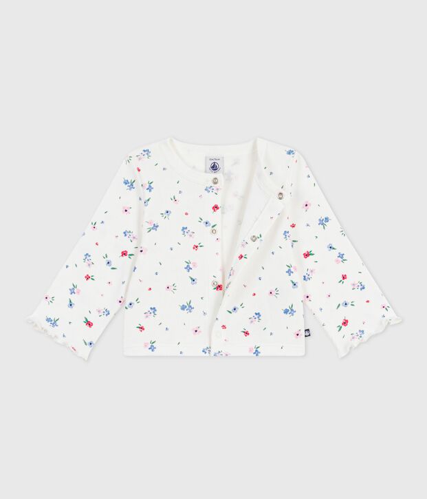Cardigan b&eacute;b&eacute; en coton imprim&eacute; fleurs blanc/multicouleur