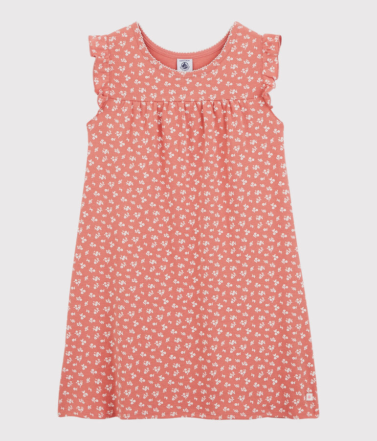 Chemise de nuit fleuri petite fille en coton rose PAPAYE/ MARSHMALLOW