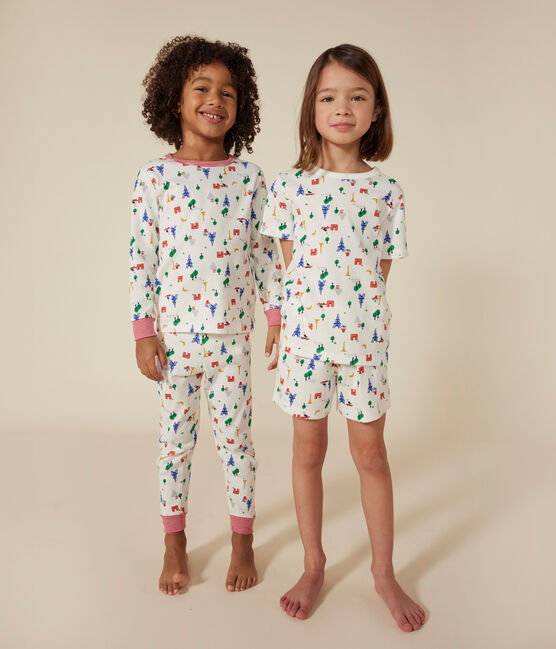 Pyjama imprimé motif Paris en coton enfant blanc MARSHMALLOW/bleu MEDIEVAL/ MULTICO