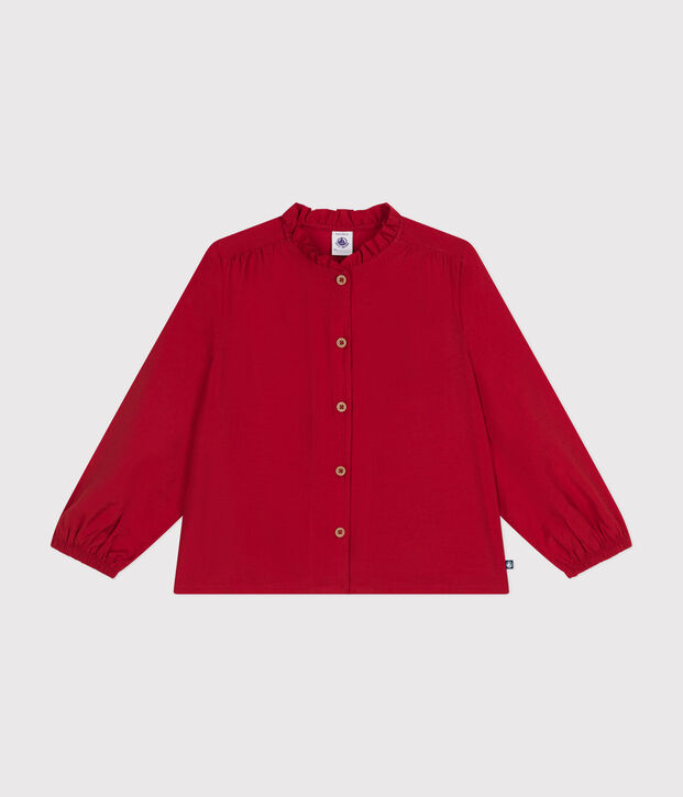 Blouse manches longues en toile enfant fille rouge