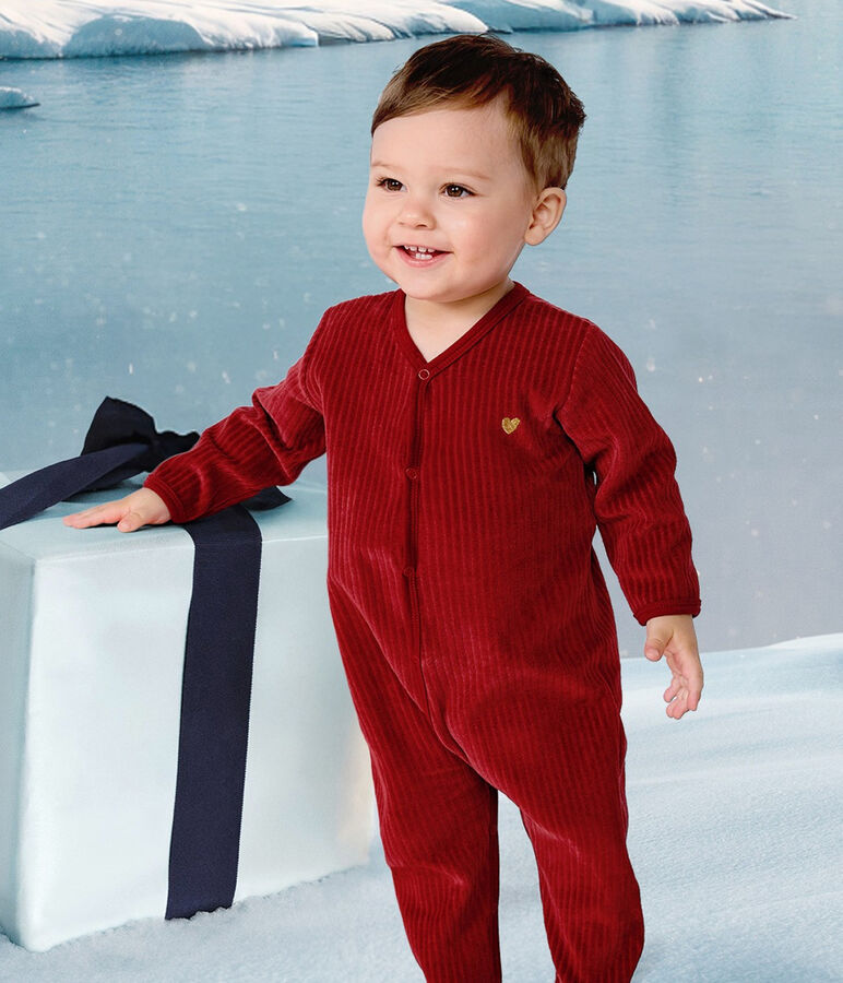 Pyjama b&eacute;b&eacute; en velours uni rouge