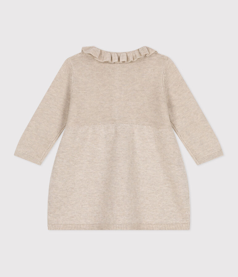 Robe manches longues en tricot de coton b&eacute;b&eacute; beige