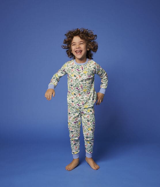 Pyjama imprimé jungle petit garçon en coton blanc MARSHMALLOW/blanc MULTICO