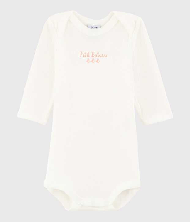 Body manches longues b&eacute;b&eacute; fille blanc/rose