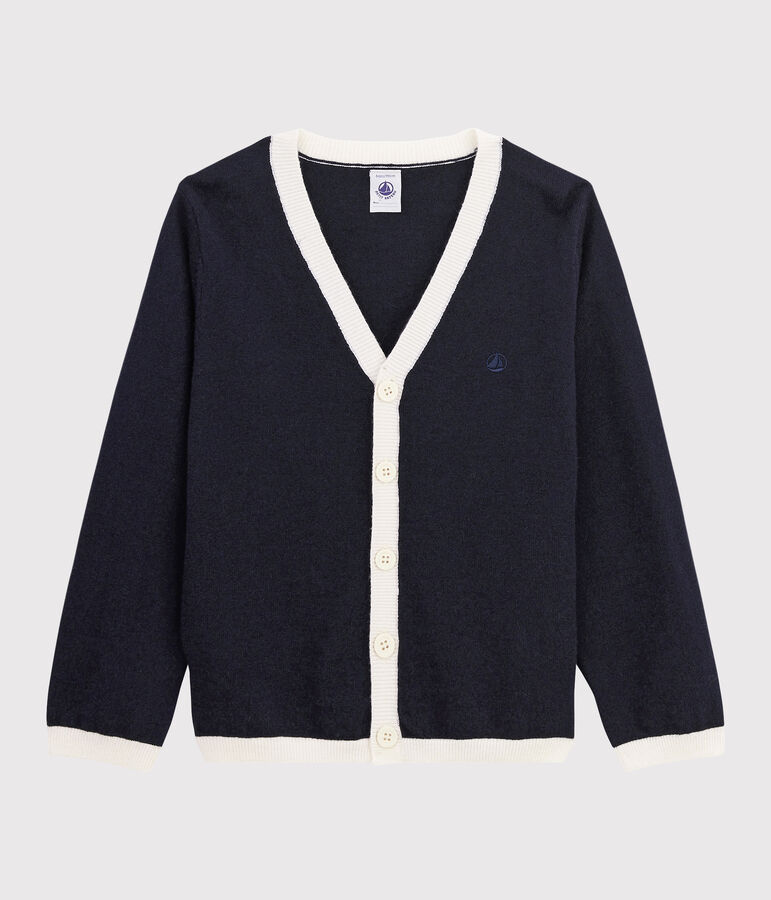 Cardigan laine et coton enfant gar&ccedil;on bleu SMOKING/blanc MARSHMALLOW