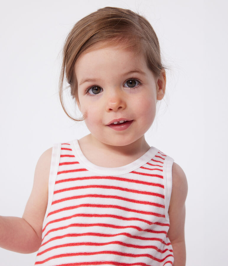 Combinaison courte b&eacute;b&eacute; en coton &agrave; rayures blanc/rouge