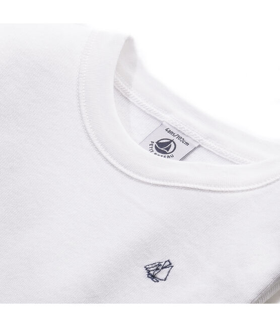 T-shirt garçon manches longues à broderie voilier blanc Ecume