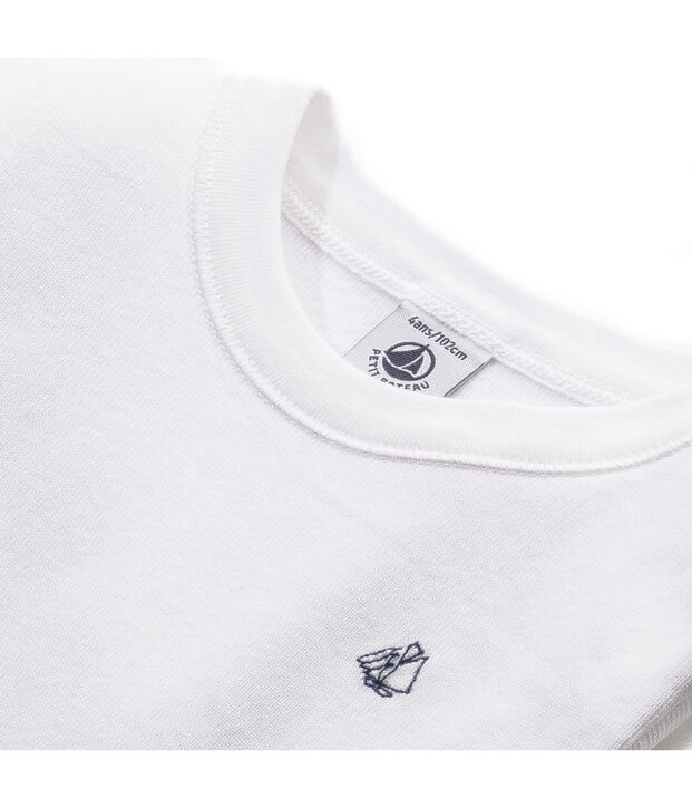 T-shirt gar&ccedil;on manches longues &agrave; broderie voilier blanc Ecume