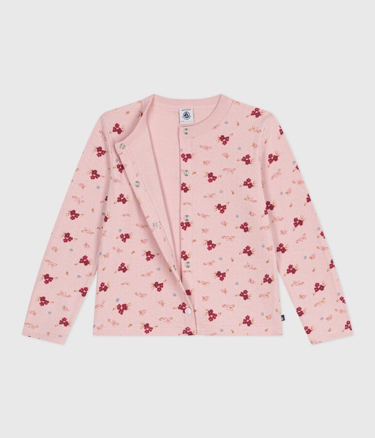 Cardigan enfant en coton imprim&eacute; rose JOLI/blanc MULTICO