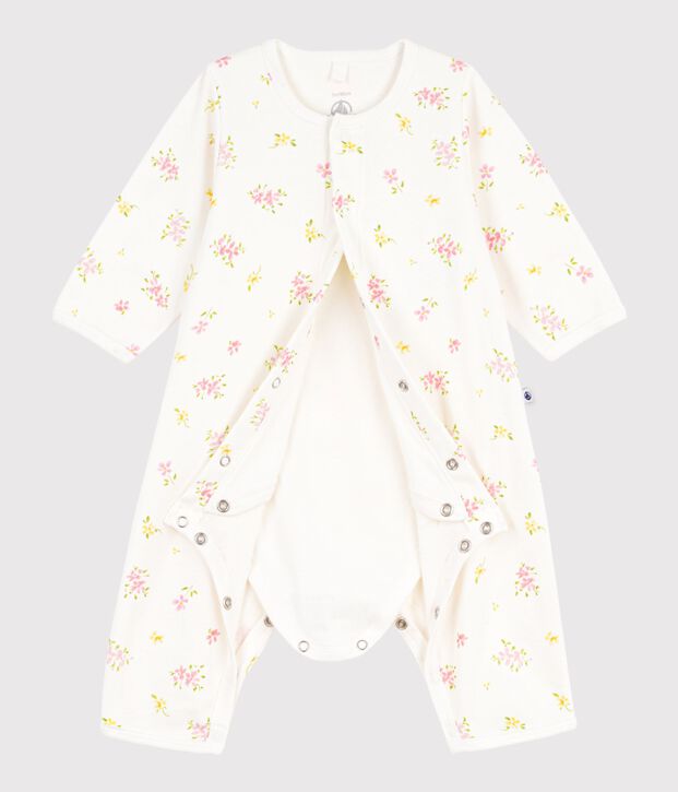 Bodyjama b&eacute;b&eacute; sans pieds en coton imprim&eacute; fleuri blanc/multicouleur