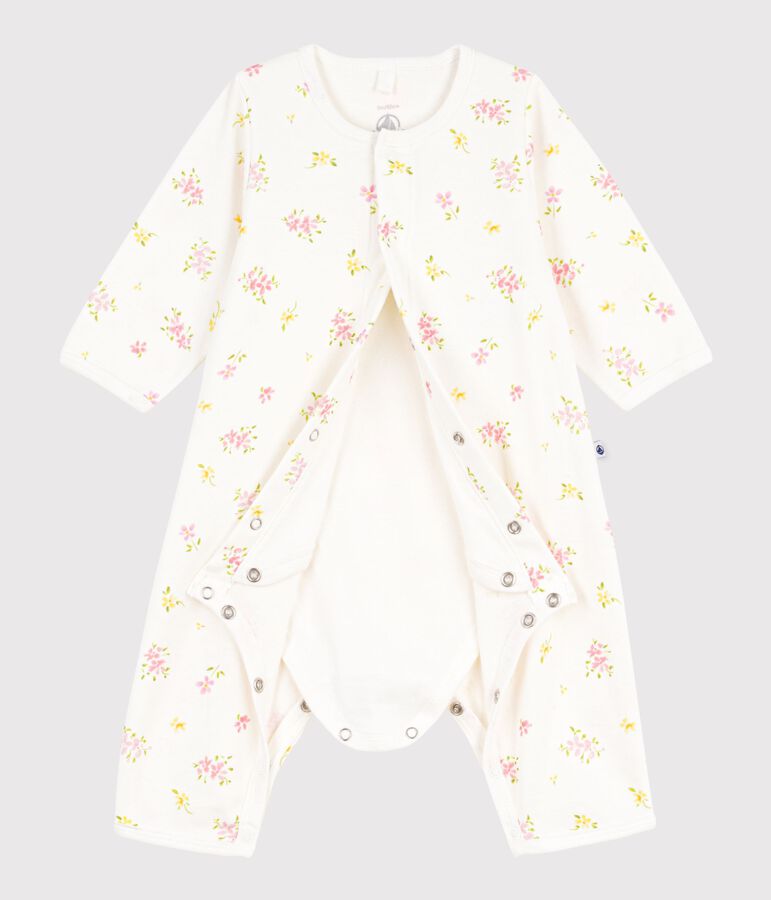 Bodyjama b&eacute;b&eacute; sans pieds en coton imprim&eacute; fleuri blanc MARSHMALLOW/blanc MULTICO