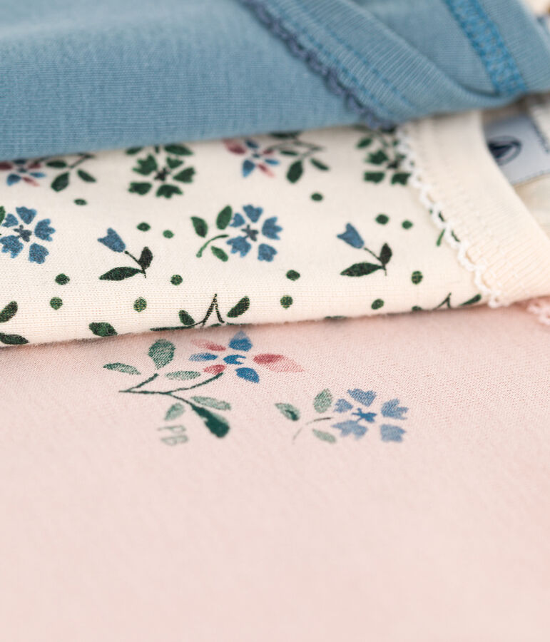Lot de 3 bodies manches longues fleur b&eacute;b&eacute; en coton multicouleur