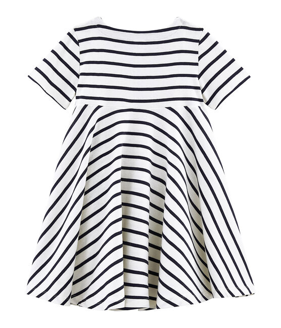 Robe manches courtes enfant fille beige COQUILLE/bleu SMOKING