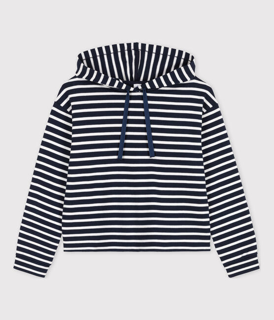 Sweatshirt à capuche en coton Femme bleu SMOKING/blanc MARSHMALLOW