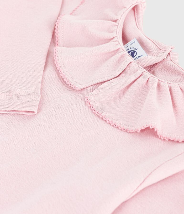 Tee-shirt enfant manches longues en coton uni rose JOLI