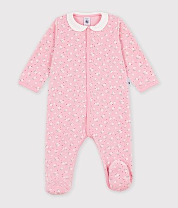 Pyjama bébé en velours avec col, imprimé à fleurs