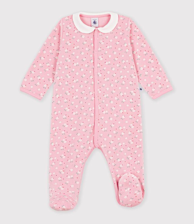 Pyjama b&eacute;b&eacute; en velours avec col, imprim&eacute; &agrave; fleurs rose/multicouleur