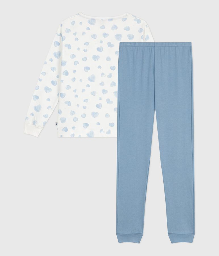 Pyjama femme en coton bi-mati&egrave;re imprim&eacute; c&oelig;urs bleu ADRIATIC/ MULTICO