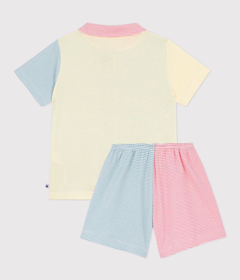 Pyjama short boutonn&eacute; enfant en coton &agrave; rayures blanc MARSHMALLOW/blanc MULTICO