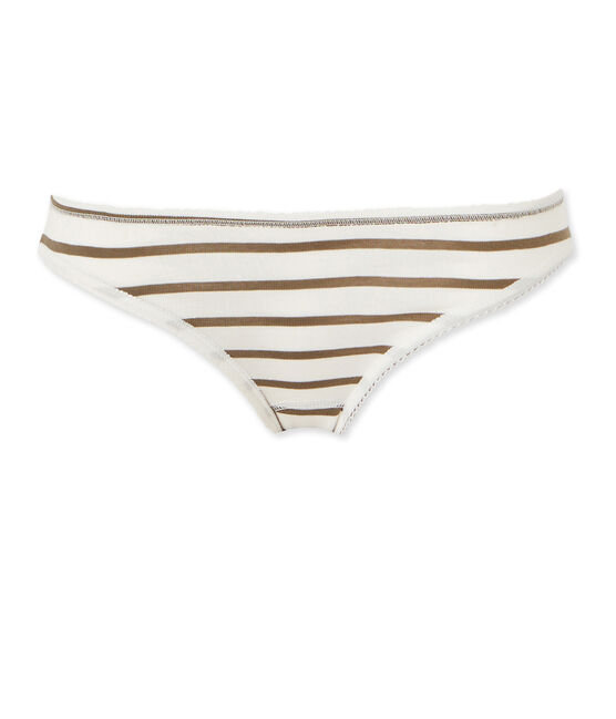 Culotte femme en coton à rayures blanc LAIT/vert LITOP