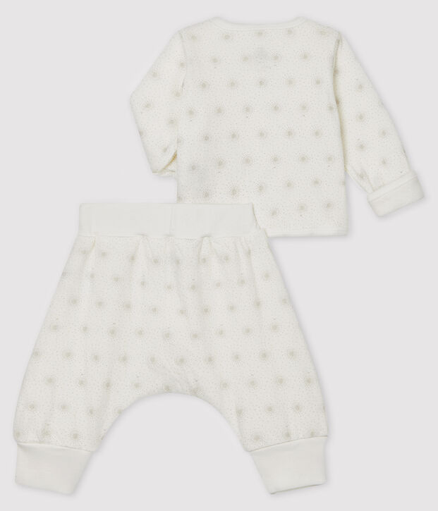 Ensemble 2 pi&egrave;ces b&eacute;b&eacute; mixte en tubique blanc/gris