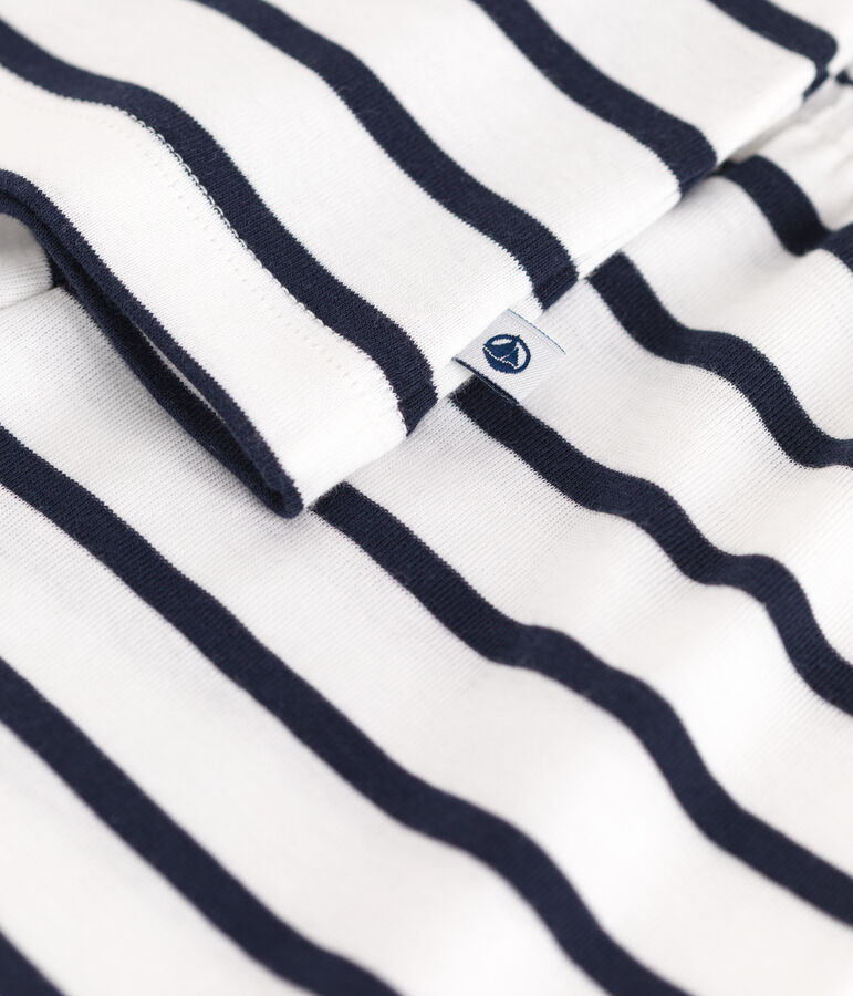 Pyjama short enfant en coton d&eacute;bardeur &agrave; rayures blanc MARSHMALLOW/bleu SMOKING