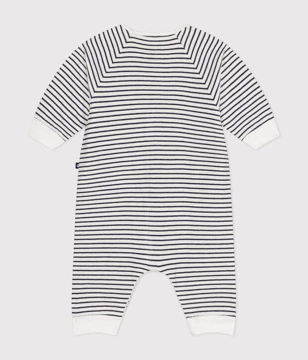 Combinaison ray&eacute;e en tubique b&eacute;b&eacute; blanc/bleu