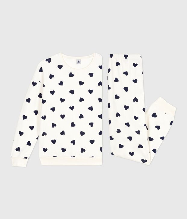 Pyjama femme en coton &eacute;ponge imprim&eacute; c&oelig;urs bleu/bleu