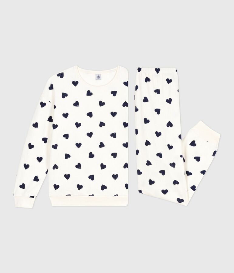 Pyjama femme en coton &eacute;ponge imprim&eacute; c&oelig;urs bleu MILK/ SOIR