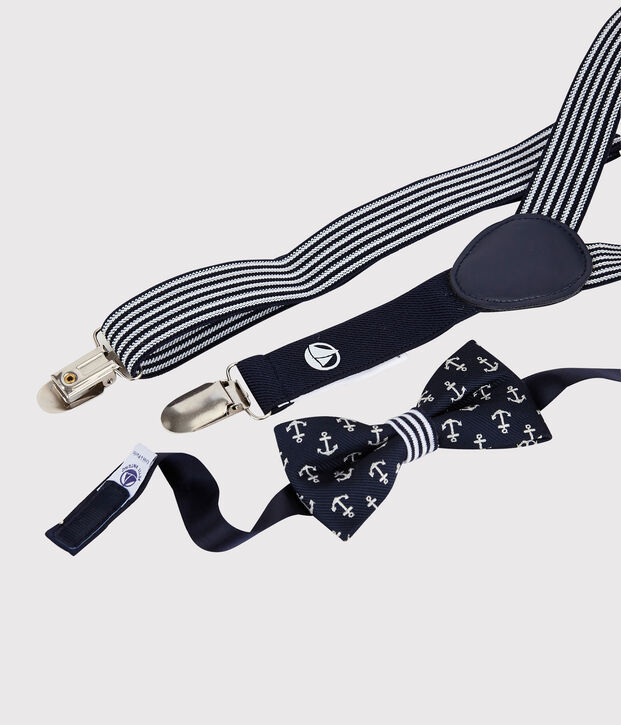Set de bretelles et n&oelig;ud papillon enfant gar&ccedil;on bleu/blanc