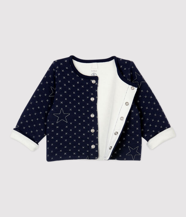 Cardigan b&eacute;b&eacute; matelass&eacute; motifs &eacute;toiles en coton biologique bleu marine