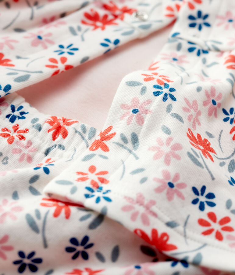 Ensemble 3 pi&egrave;ces imprim&eacute; fleurs b&eacute;b&eacute; fille en coton biologique blanc/multicouleur