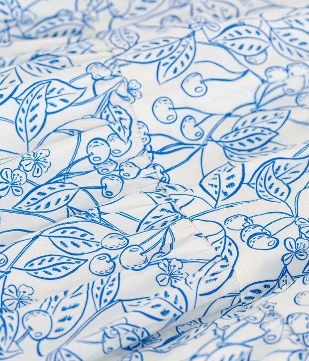 Robe enfant en coton manches courtes imprim&eacute; bleu/bleu