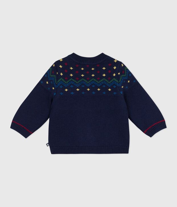 Pull b&eacute;b&eacute; en laine et coton &agrave; motifs bleu/multicouleur