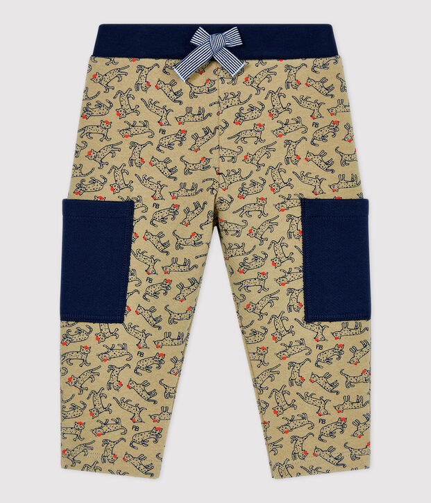 Pantalon en molleton b&eacute;b&eacute;. beige/multicouleur