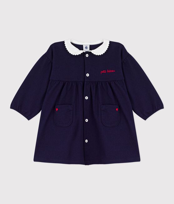 Robe bébé en coton manhces longues unie à col et détails brodés SOIR
