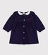 Robe bébé en coton manhces longues unie à col et détails brodés