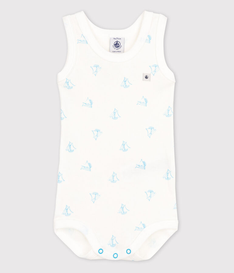 Body sans manches b&eacute;b&eacute; gar&ccedil;on blanc ECUME/bleu AQUARIUS
