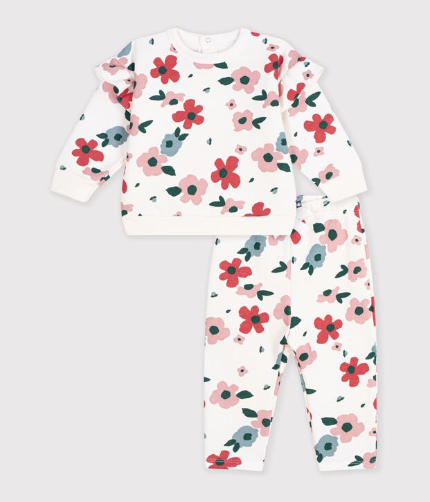 Ensemble sweatshirt et pantalon b&eacute;b&eacute; en coton imprim&eacute; &agrave; fleurs &eacute;cru/multicouleur
