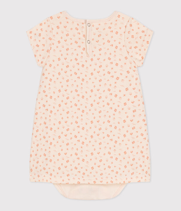 Robe b&eacute;b&eacute; en coton &agrave; manches courtes et body int&eacute;gr&eacute; &eacute;cru/orange