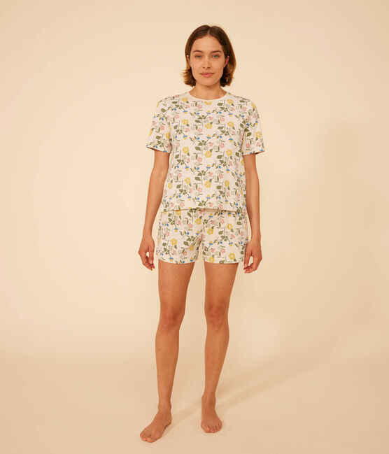 Pyjama short et tee-shirt en coton motif floral femme blanc AVALANCHE/ MULTICO