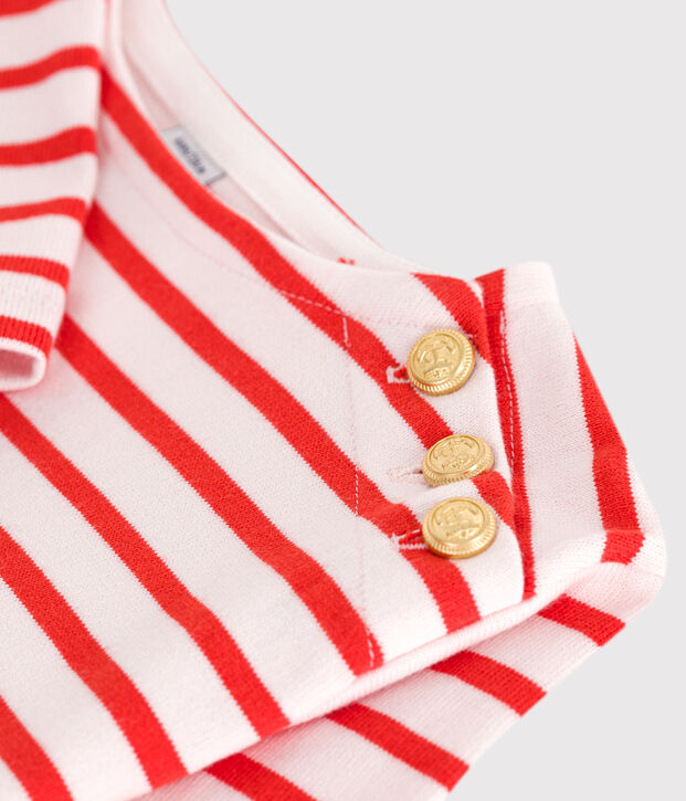 Robe enfant en coton manches longues &agrave; rayures rose/rouge