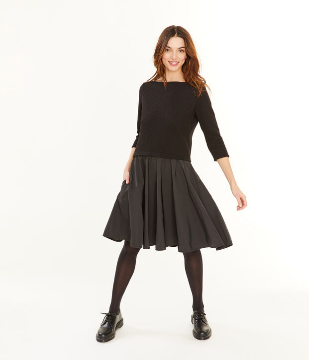 Robe bi-mati&egrave;re manches longues femme noir