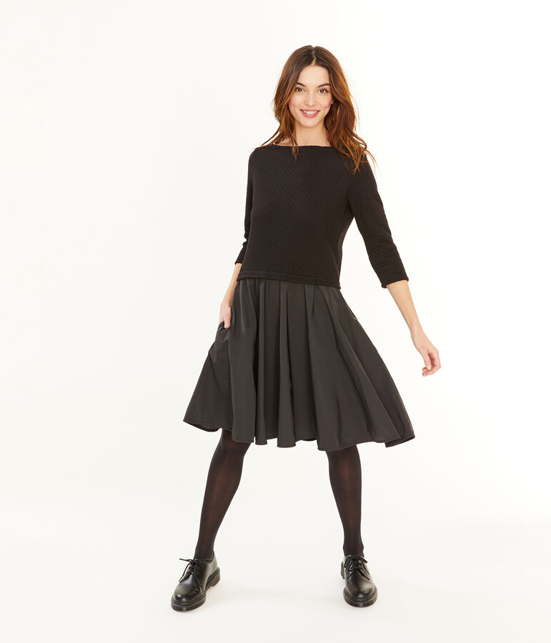 Robe bi-mati&egrave;re manches longues femme noir