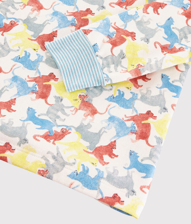 Pyjama imprim&eacute; chats petit gar&ccedil;on en molleton blanc/multicouleur