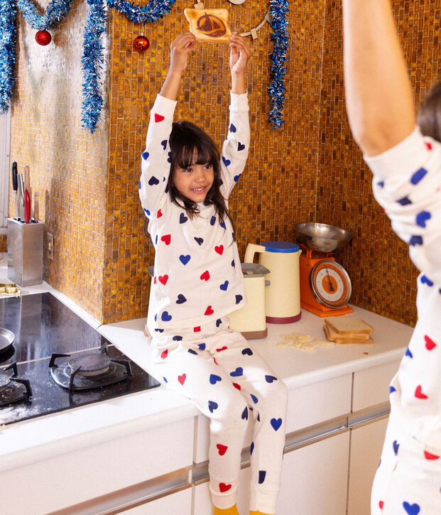 Pyjama en coton enfant &eacute;cru/multicouleur