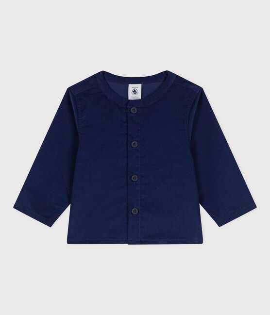Chemise manches longues bébé en velours extra fin BLEU FONCE