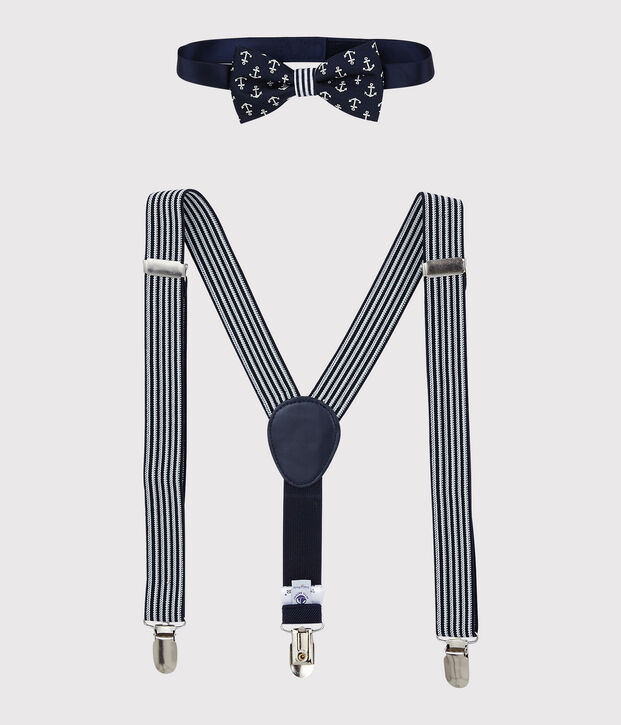 Set de bretelles et n&oelig;ud papillon enfant gar&ccedil;on bleu/blanc